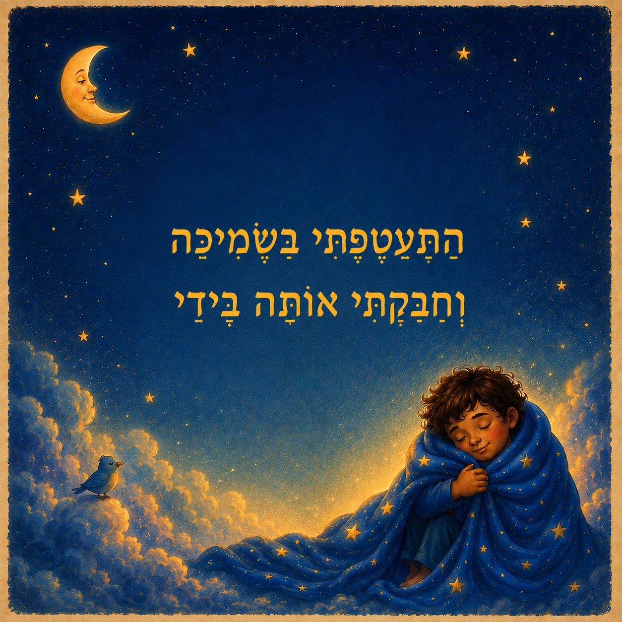 איור מתוך הספר – ילד עטוף בשמיכה בלילה